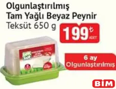TEKSÜT OLGUNLAŞTIRILMIŞ TAM YAĞLI BEYAZ PEYNİR 650 G
